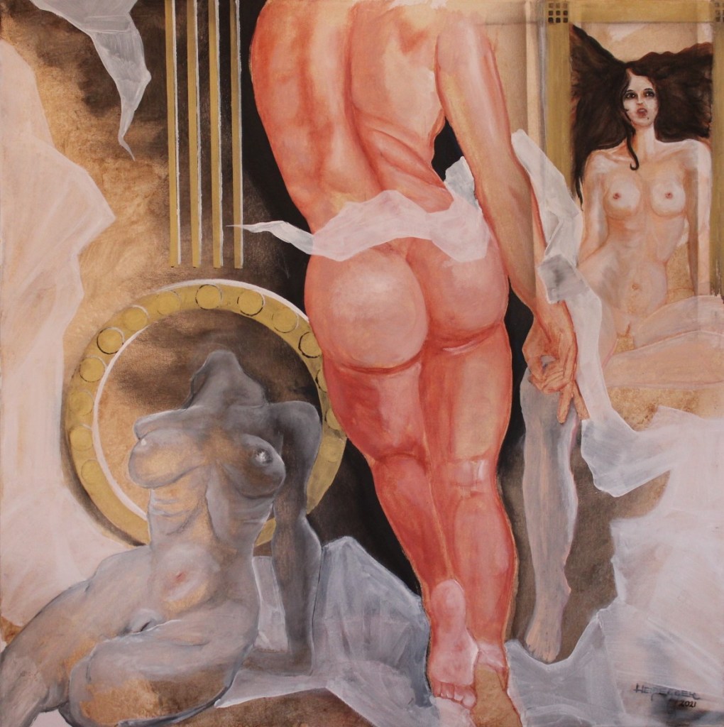 Die drei Grazien,2021, Mischtechnik auf Leinwand, 100 x 100